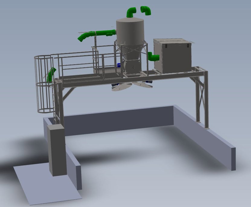 Central Manure System – concept design of the installed central unit on a steel platform above the manure bunker